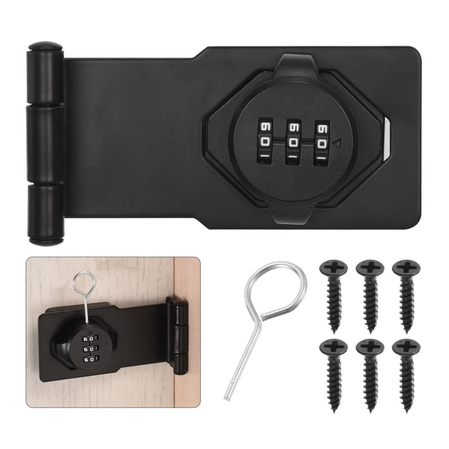 Cerraduras de hasp de contraseña, cerradura de combinación para puertas de gabinete, pestillo de puerta de granero de 90 grados para gabinetes, puerta de granero, negro