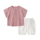 thumbnail image 2 of Conjuntos de blusas y camisas de cuello redondo y manga corta para niño, camiseta informal con capucha de manga corta de color liso, conjunto de algodón para niños, 2 of 5