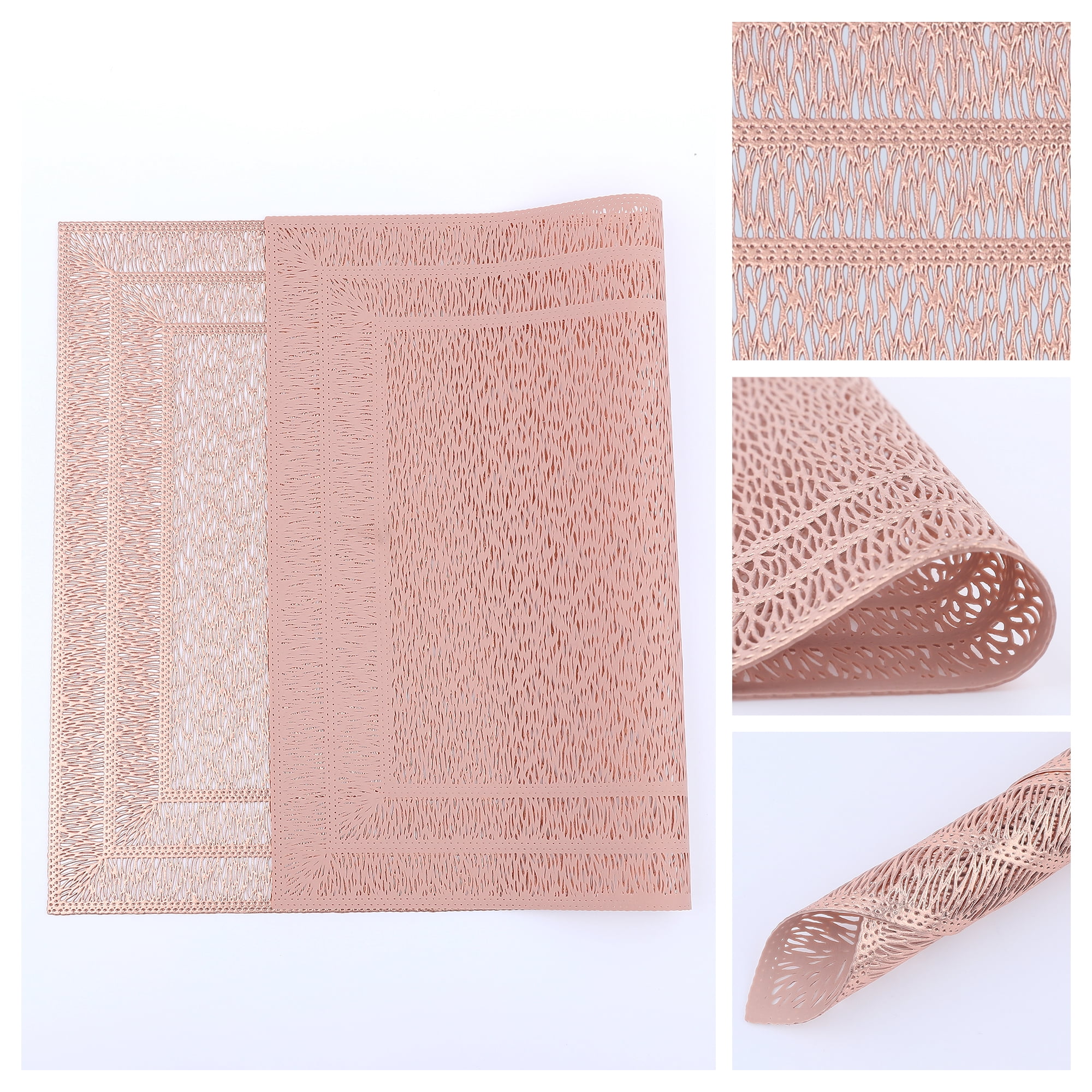 Unique Bargains Washable Placemats Set of 6 Trimmed Placemats for Dining Table Rose Gold