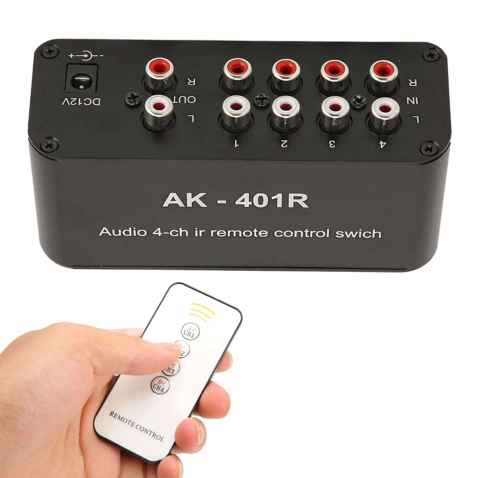 4 Way  Switcher, Easy To Control 4 Channel AV Switch  Switcher Stereo Aluminium Alloy Housing Compact  For DVD