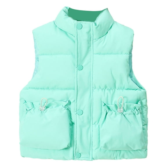 Generic Toddler Birthday Tops Toddler Kids Baby Winter Warm Jacket Outerwear Solid Color Vest Coat Outwear for Girls Boys with Pocket