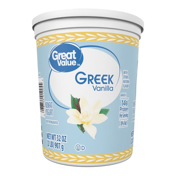 Great Value Vanilla Nonfat Greek Yogurt, 32 oz Tub