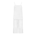 thumbnail image 3 of Favoffer Women's Faux Linen Two Piece Set Adjustable Strap Top Matching Capri Pants Solid Color Breathable Casual Outfit Lightweight Outdoor Daily Wear, 3 of 9