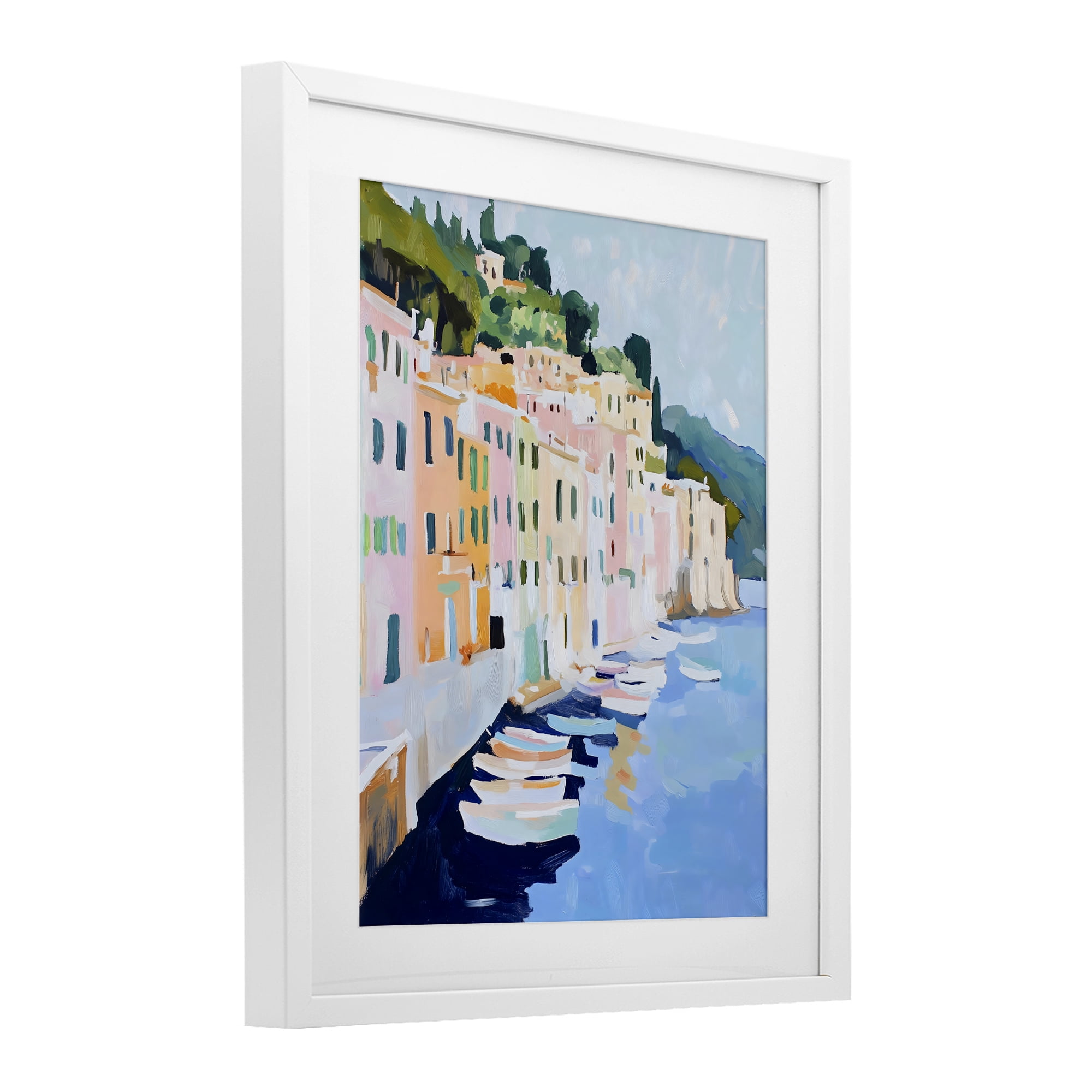 Stupell Industries Portofino Harbor View White Framed Print Under Glass, design by The Prints Vibe