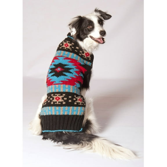 Chilly Dog Black Southwest Shawl Collar Dog Sweater - Brown / Turquoise