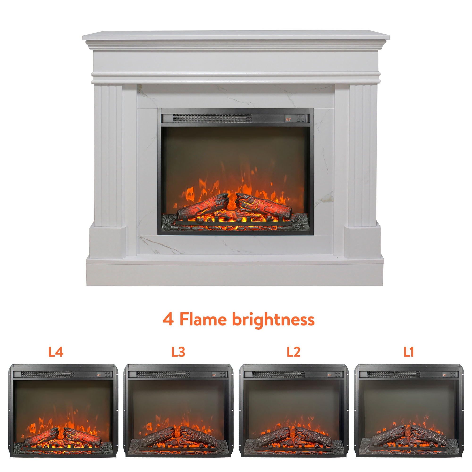 Electric Fireplace Mantel, Woode TV Stand with 24"Insert Heater, Farmhouse Heater with 4 Brightness,Freestanding Media Console for Living Room,Bedroom