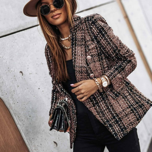 PVCS Women Business Attire Printed Long Sleeve Suit Collar Slimming Cardigan Double Breasted Suit Coat Tops Jacket