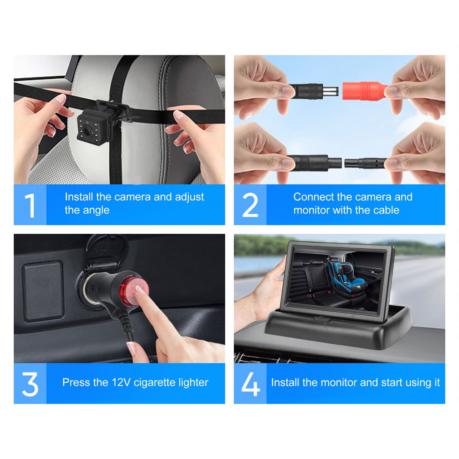 Baby Car Camera Monitor Backseat 1080P Car Baby Camera with 4.3 Inch Foldable Screen Night Visible 150° Wide View Angle for Backseat Monitoring