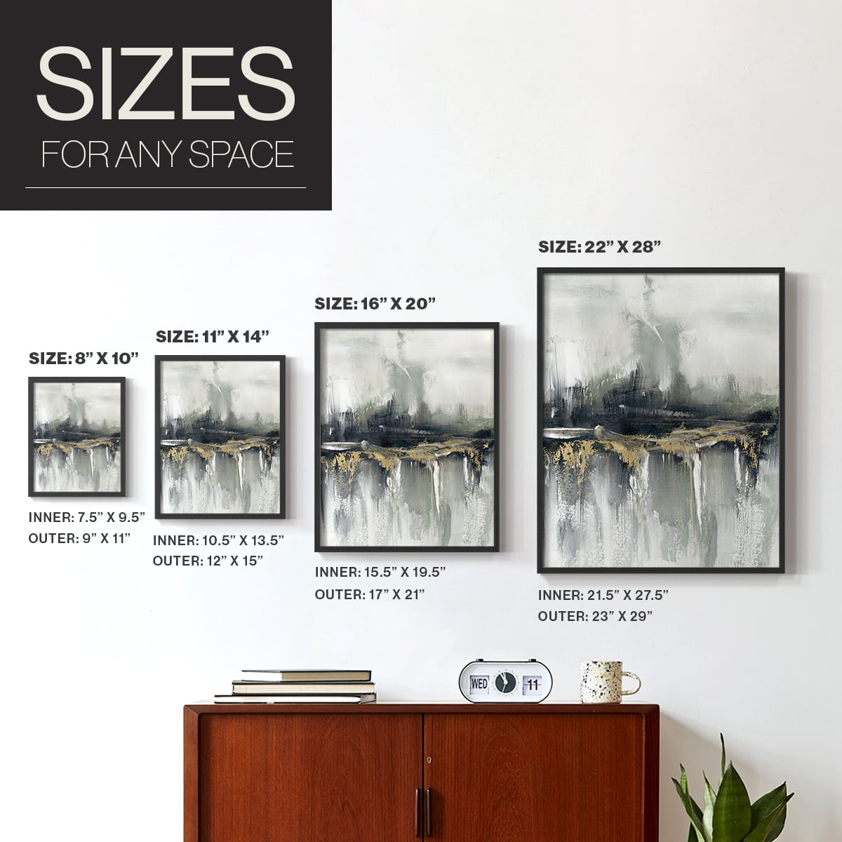 Indyscape and Gold in Black Solid Wood 16 x 20 Framed Print