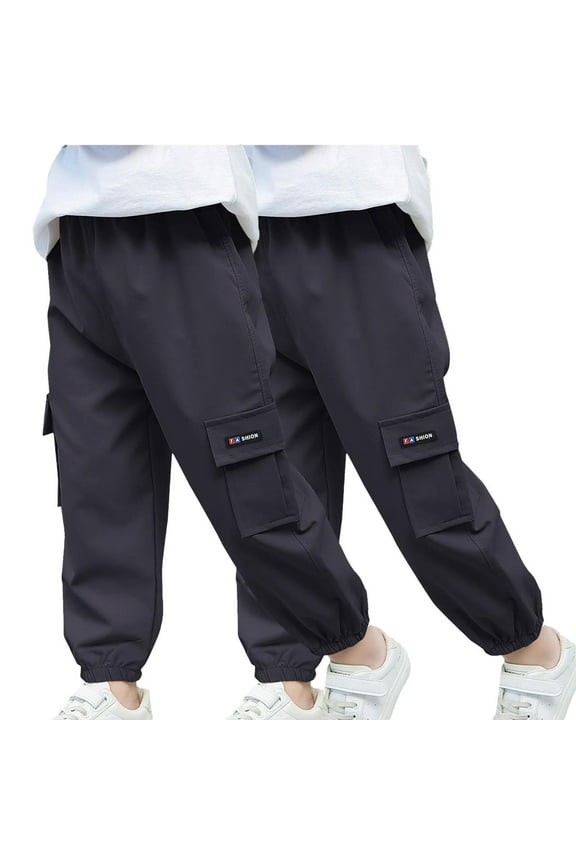2PC Boys Pants Size 10 Children's Solid Color Pocket Casual Sports Ankle Bound Work Pants Full Length Pants For Kids