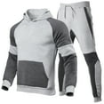 thumbnail image 1 of 2 Pcs Men Color Block Outfits, Autumn and Winter Long Sleeve Front Pocket Hoodie + Drawstring Trousers, 1 of 4