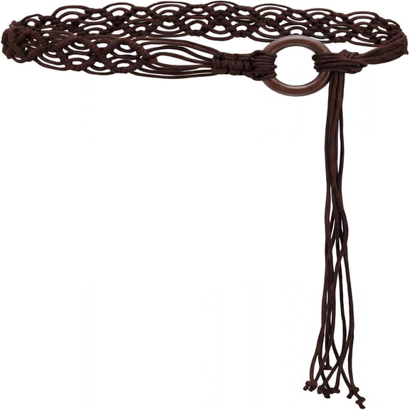 OQRKI Woven Beaded Braided Belt Women Long Tassel Rope Waist Belts for Dress(Brown)