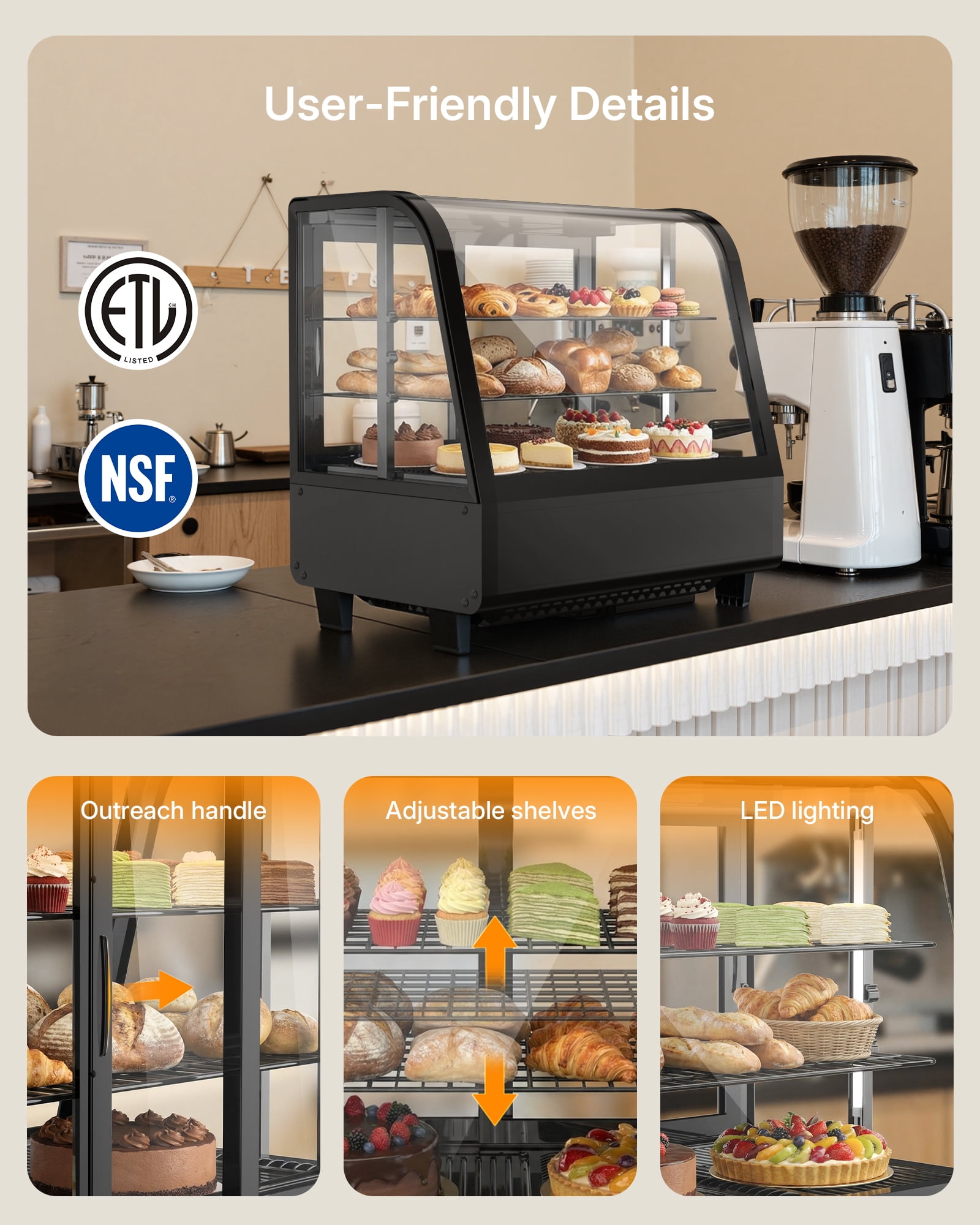 Upstreman Refrigerated Display Case, 3.5 Cu.Ft./100L Commercial Countertop Display Refrigerator Bakery Pastry Display Case, CD35
