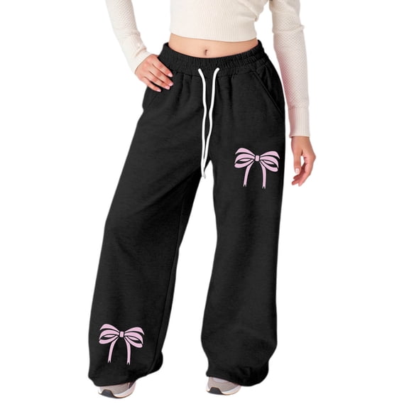 Cargo Pants for Girls Elastic High Waist Cute Summer Trousers Graphic Printed Y2k Cute Cargo Pants Kids Clothes Black 13-14 Years