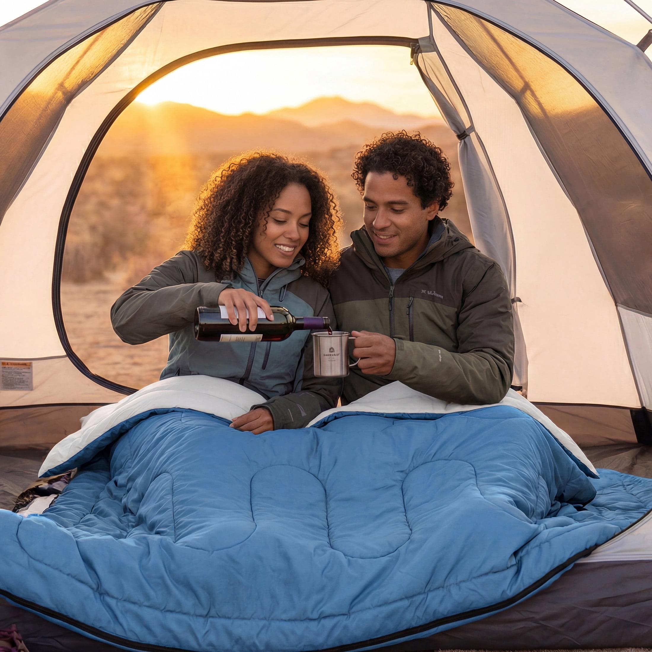 edx Queen Size Sleeping Bag for Adults, Double Sleeping Bag with 2 Pillows for All Season Camping Hiking, 2 Person Sleeping Bag Lightweight Weaterproof, Blue
