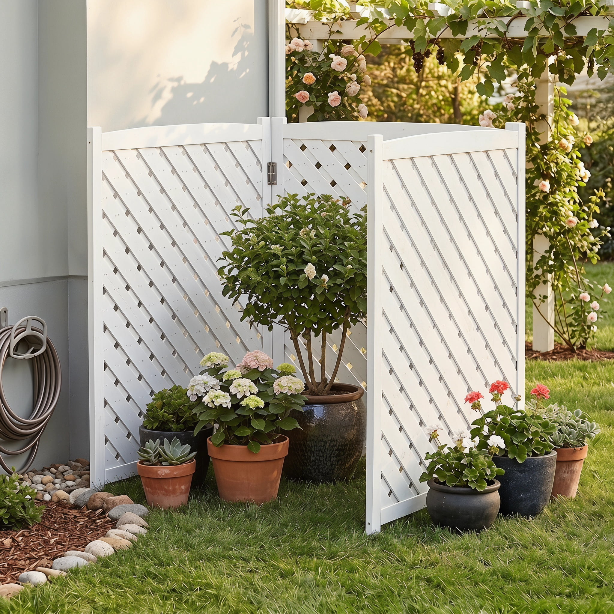 Outdoor Wood Privacy Fence 3-Panel 32W x 38H, Solid Wood Air Conditioner Screen with Slat Spacing for AC Unit Trash Can Pool Pump Enclosure, White