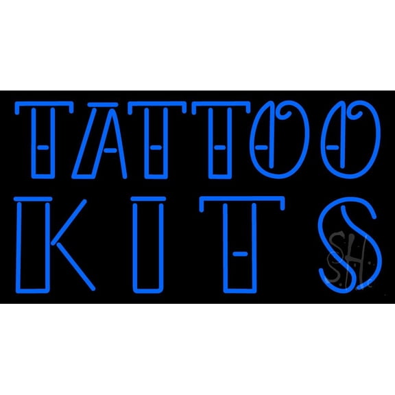 Tattoo Kits LED Neon Sign 13" Tall x 24" Wide - inches Black Square Cut Acrylic Backing, with Dimmer - Premium built indoor Sign for Storefront, Store interior, Workshop, Studio.