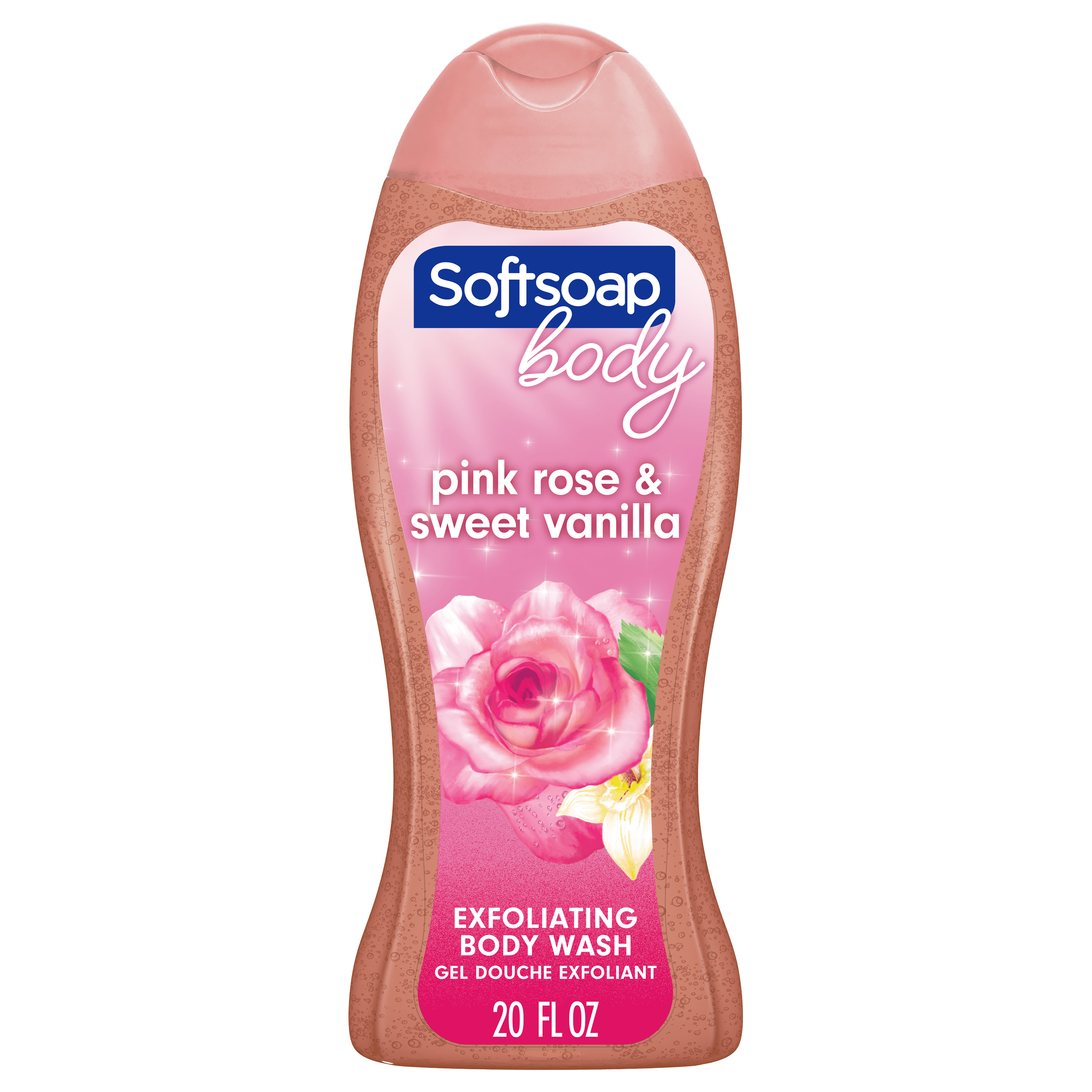 Softsoap Exfoliating Body Wash, Lustrous Glow Pink Rose & Vanilla, 20 Oz