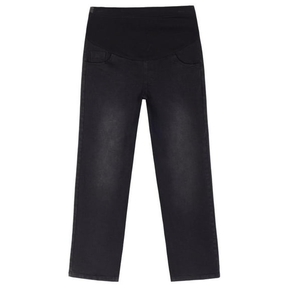 DeHolifer Maternity Jeans for Women Over Belly Comfy Pull On Straight Leg Casual Stretchy Denim Mom Jeans Pregnancy Pants Black M