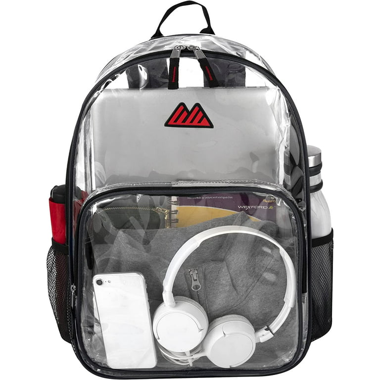 Summit Ridge Waterproof Clear Backpack with Water Bottle Holder Stadium  Approved Heavy Duty Clear Backpack Quality See Through Bag - Black