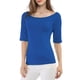 thumbnail image 2 of INSPIRE CHIC Camisetas de Cuello Barco para Mujeres de Manga Corta Ajustadas Suaves T-Shirt XL Azul Real, 2 of 8