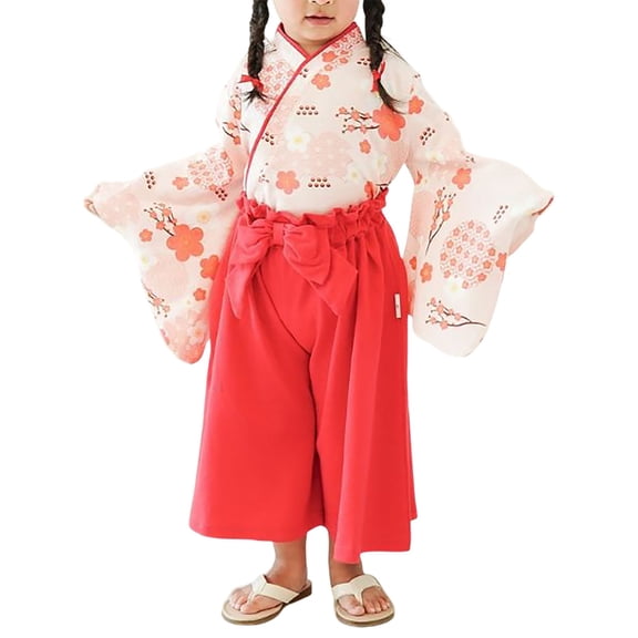 VNKIDY Trendy Girls Outfits Sets Casual Wear Long Sleeve O-Neck Kimono Print Sets For Toddler Girls Leisure