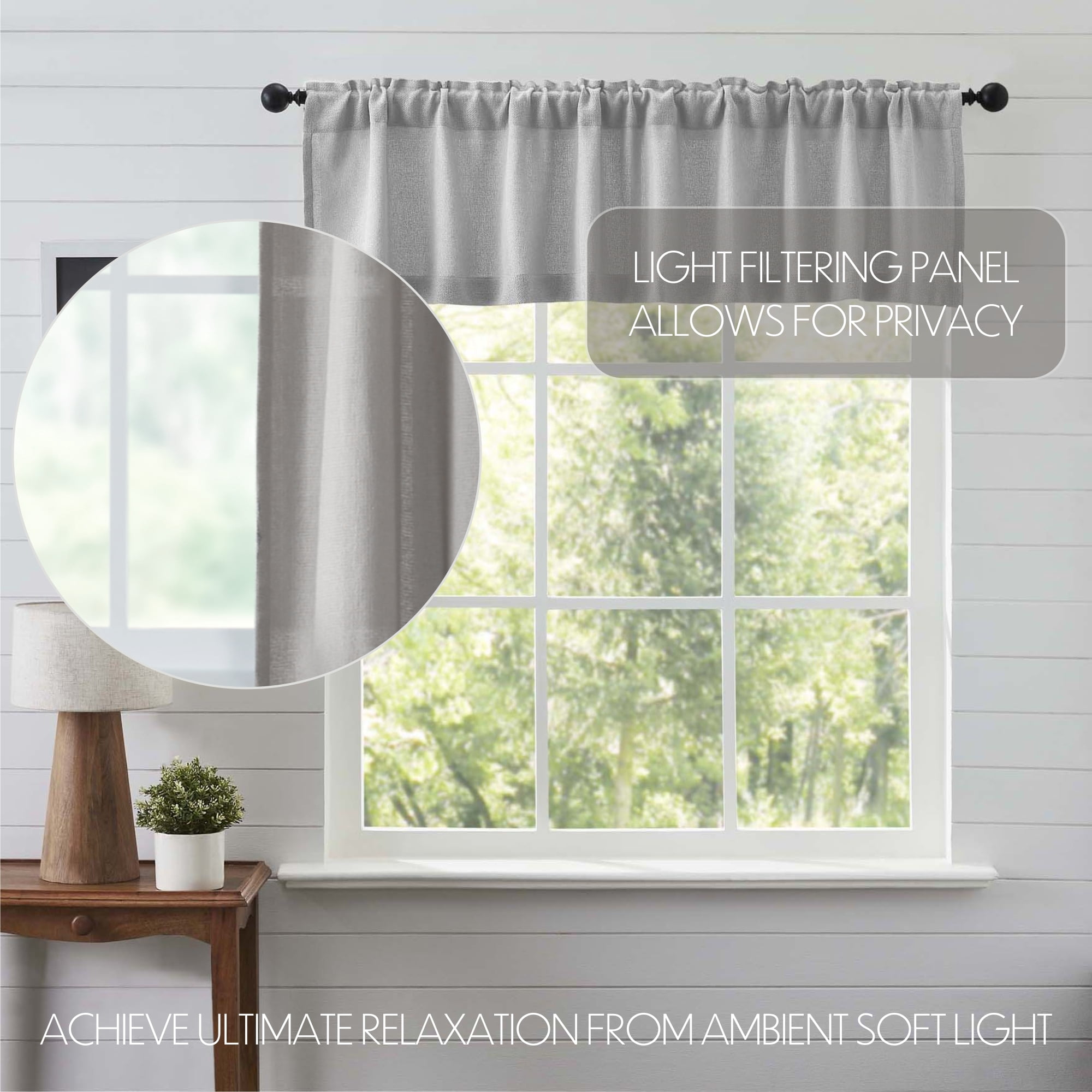 VHC Brands Burlap Dove Grey Farmhouse Curtains Valance 16x72