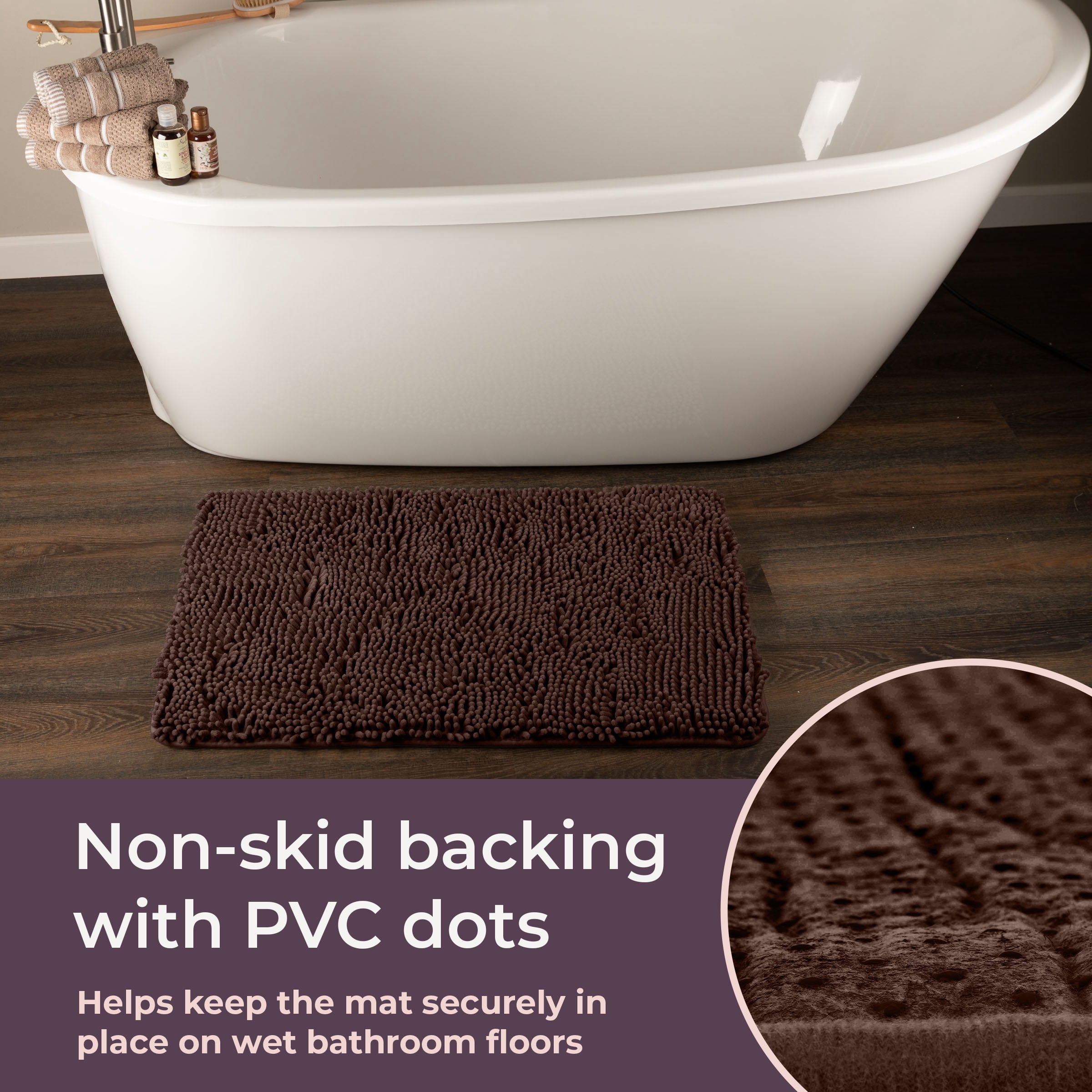 Lavish Home 2-Piece Chenille Memory Foam Bathroom Rugs Set, Chocolate