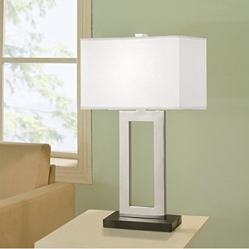 Artiva Usa Geometric Contemporary Design 29 Inch Chrome Black Contrast Table Lamp With Rectangular Hardback Shade Com Chrome Black Contrast Table Lamp, Small White Rectangle Lamp Shades