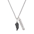 thumbnail image 1 of Delight Jewelry Silvertone Medium Black Enamel Angel Wing Silvertone Guardian Angel Bar Charm Necklace, 23", 1 of 4