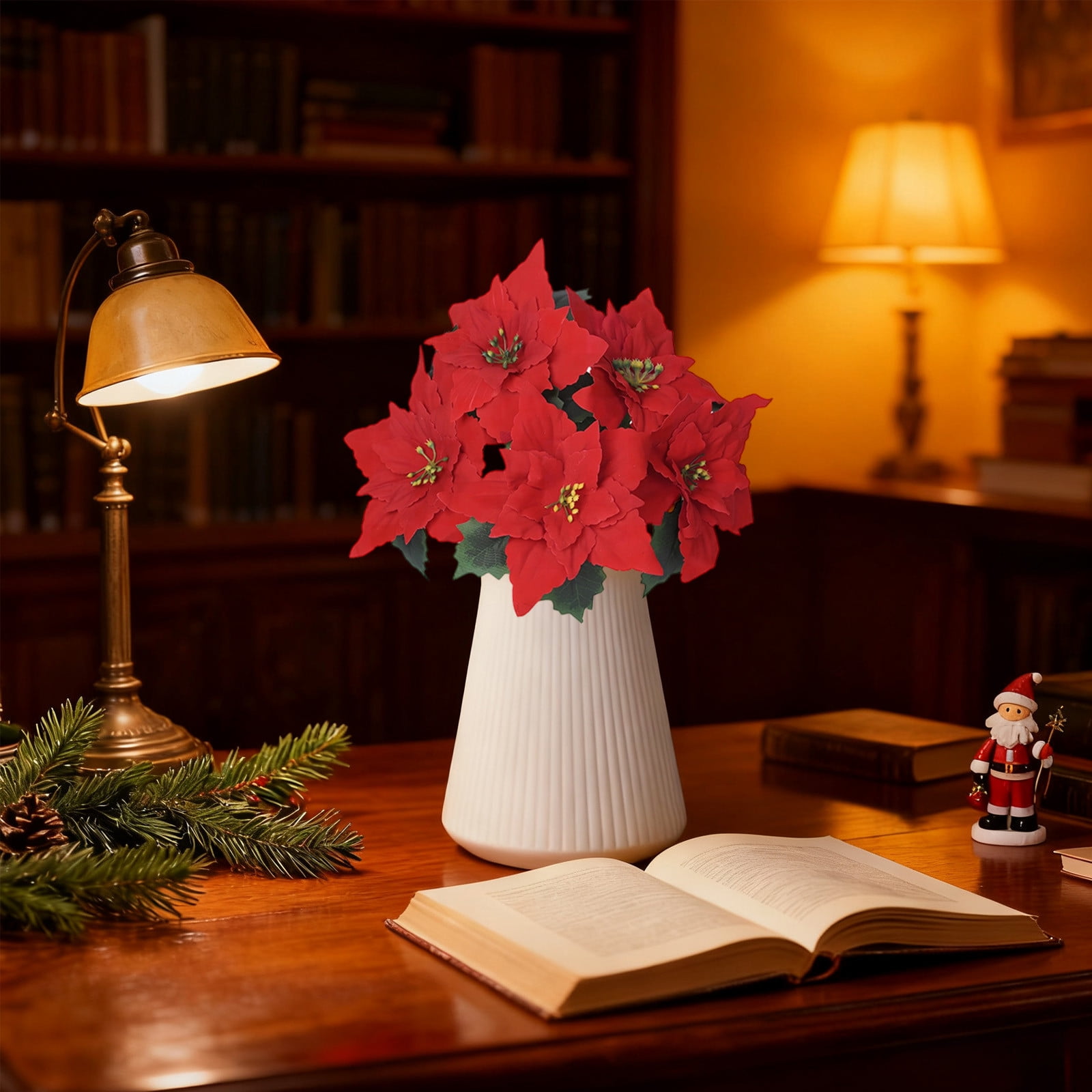Tahtuvzn Christmas Decorations Home Decor Count 5pcs Decoration Holiday Products Flannel 5-fork Bouquet Simulation Flower Poinsettia Ornament, Gifts for Sisters, Red