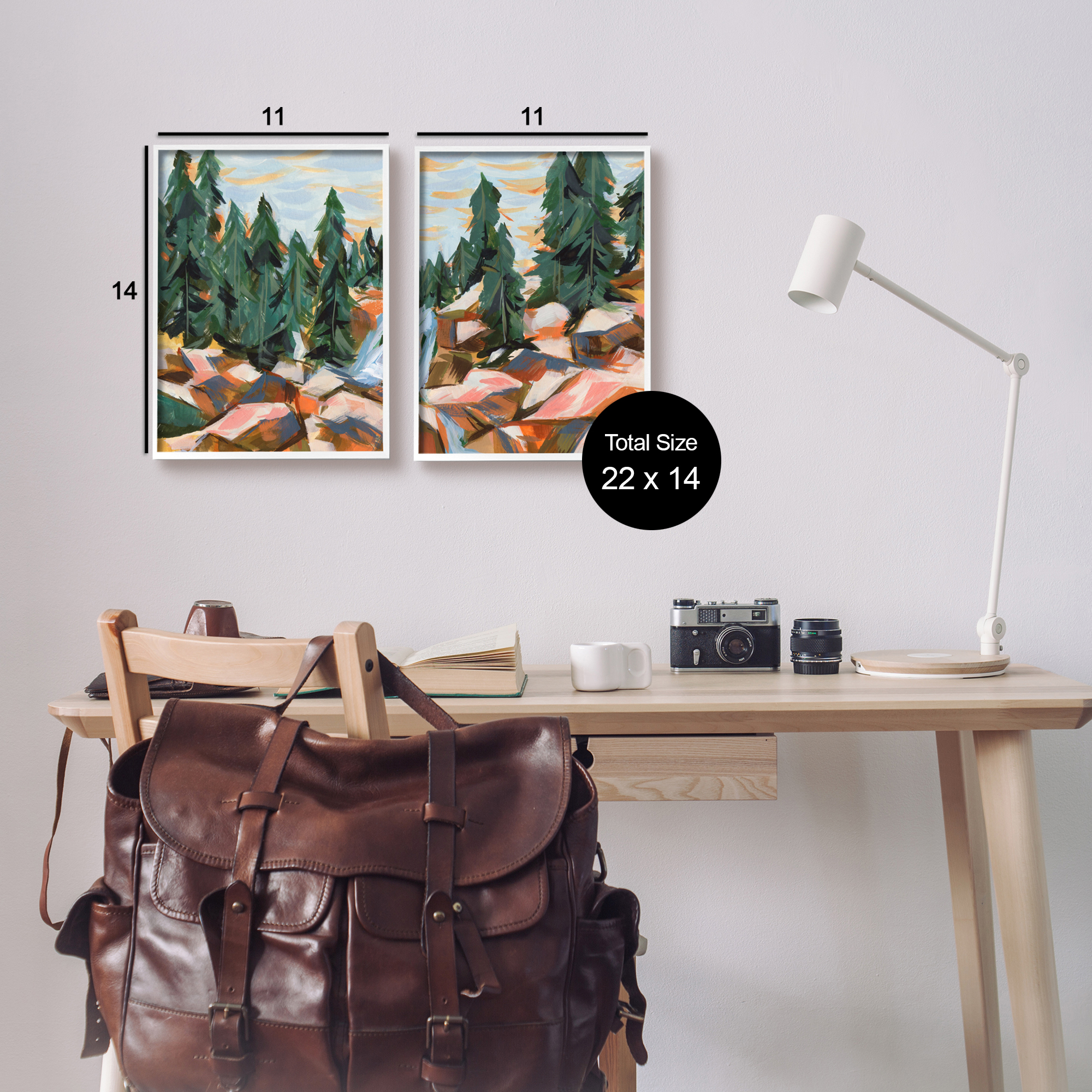 Stupell Geometric Abstract Forest Foliage Landscape Landscape Painting White Framed Art Print Wall Art, Set of 2