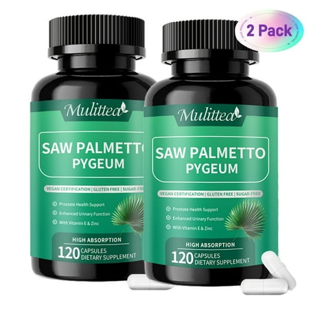 Mulittea Saw Palmetto for Men Prostate Health Supplement to Promote Urinary Tract Function - 500mg Per Serving - 240 Count - Hair Health Urinary Health - Vegan, Non-GMO Capsules