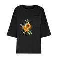 thumbnail image 4 of T-Shirts à Manches Longues pour Femmes Imitation Coton et Lin Imprimé Manches 3/4 Col Rond T-Shirt Ample Décontracté Léger et à la Mode Top d'Été Flash Picks, 4 of 5