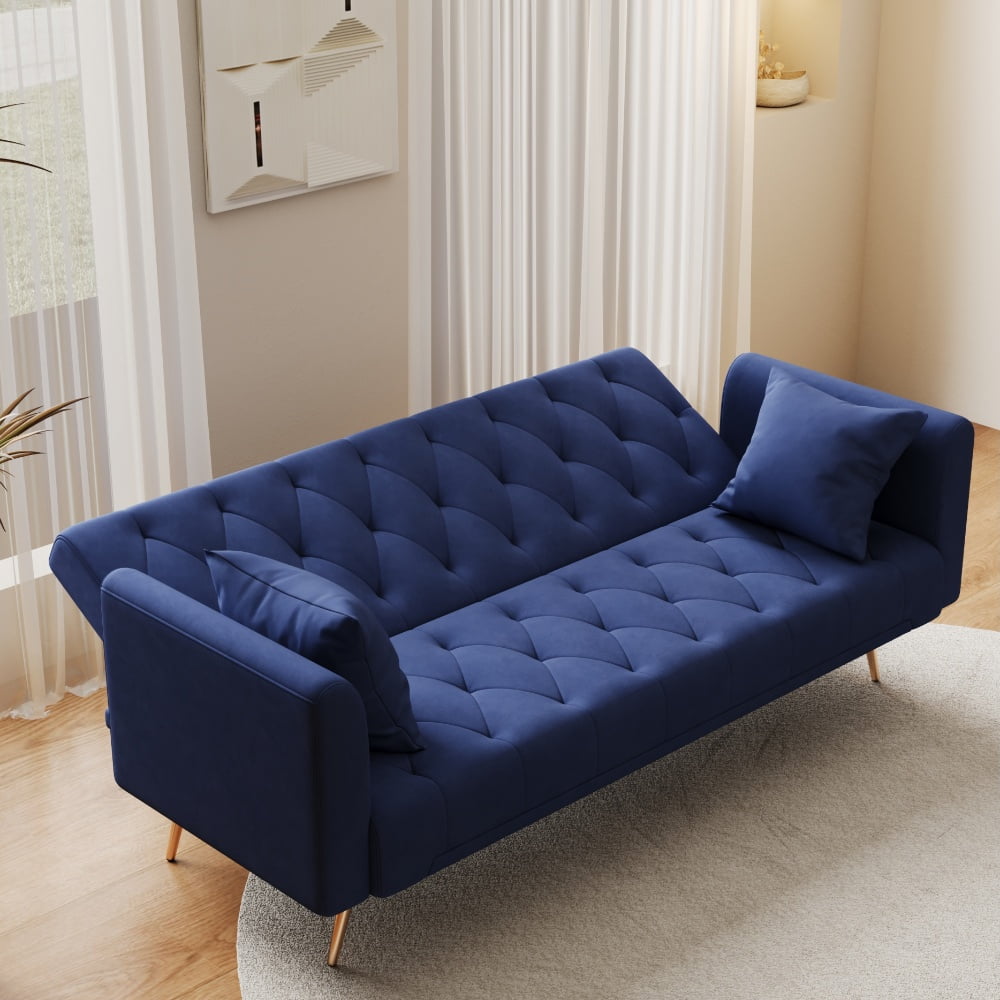 Tcbosik 71" Convertible Velvet Sofa Bed, Couch with Adjustable Backrest, Modern Loveseat Sleeper for Home Office, Living Room, Blue