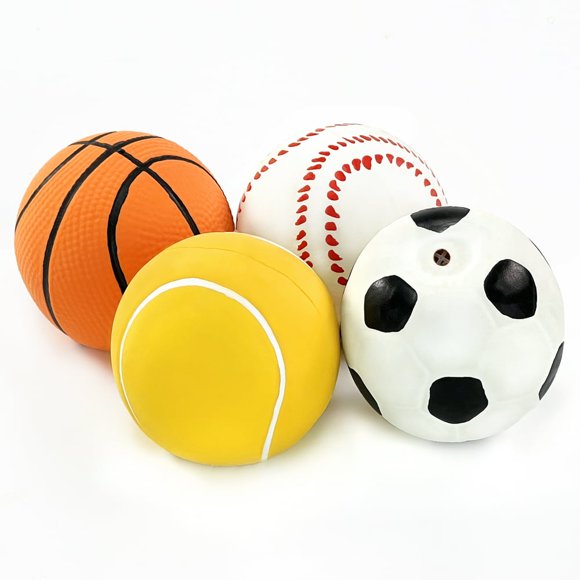 YOPTOP 4 Pack 2.4” Squeak Latex Puppy Dog Toy Ball Sports Balls Sets Fetch Toy for Small Dogs