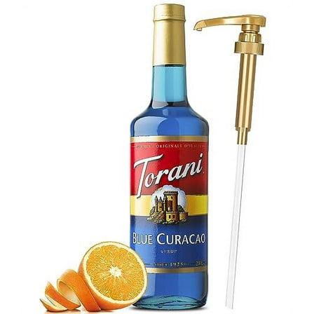 Torani Blue Curacao Syrup with Little Squirt Syrup Pump, 750ml 25.4 Ounces