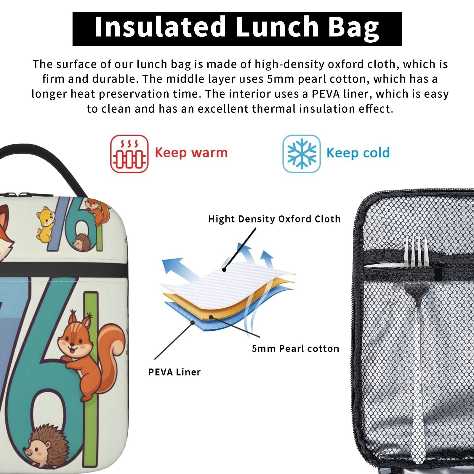 Lunch Bag For Women Men Insulated Portable Lunch Box Bento Box Office Picnic Travel Cooler Bag 76 Cute Seamless Pattern