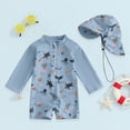 thumbnail image 2 of Ccpelsie Baby Boys Kids Swimsuit Toddlers One Piece Zipper Swimwear with Hat Rash Guard Surfing Suit(A01-Grey,2-3 Years), 2 of 7