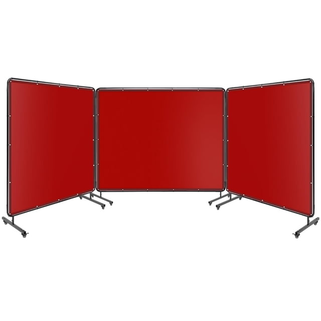 EDTara 3 Panel 6x8FT Welding Screen with Frame - Flame Resistant PVC Welding Curtain, Transparent Safety Panel & Lockable Swivel Wheels for Metalworking, Garage, Workshops (Red)
