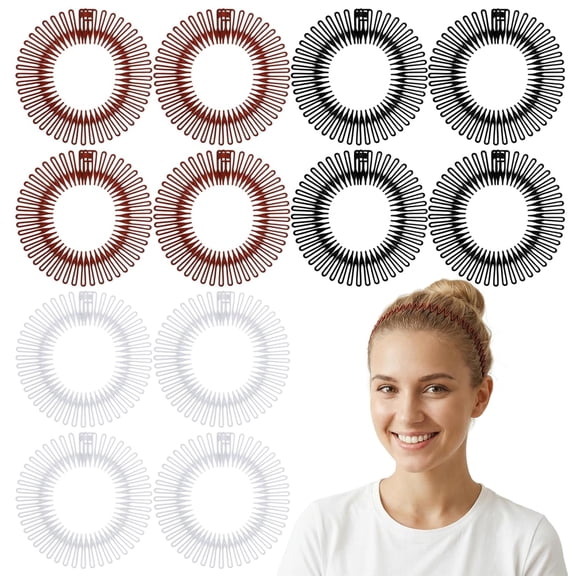 TUWAFE 12 Pcs Flexible Headbands,Circular Stretch Comb Headbands,Zig Zag Headband Comfortable Twist Hair Headwear Accessories for Women Girls Teens Black/Brown/White