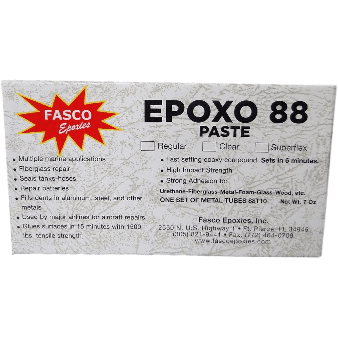Fasco Epoxo-88 | 6min Set Epoxy Paste Superflex Adhesive Glue Grey 7oz Tube kit