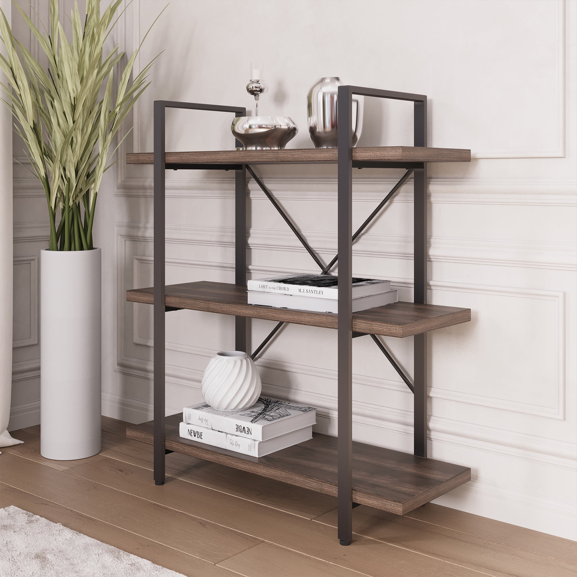 Retro Details about   5-Shelf Industrial Style Bookcases & Book Shelves LITTLE TREE Solid Wood 