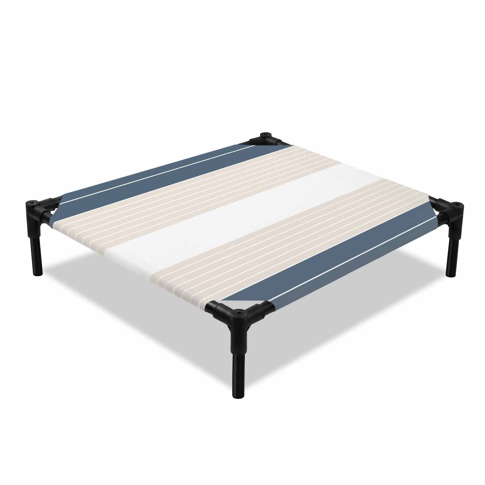 Blue Beige Stripe Elevated Dog Bed Gradient Line Cooling Breathable Outdoor Raised Dog Cot Bed with Metal Frame Non-Slip Feet for Small Dog 20x20in