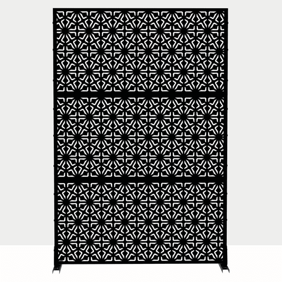 MAYEERTY 72"x47" Outdoor Privacy Screen with Stand, 3 Panels Metal Garden Decorative Screen, Black