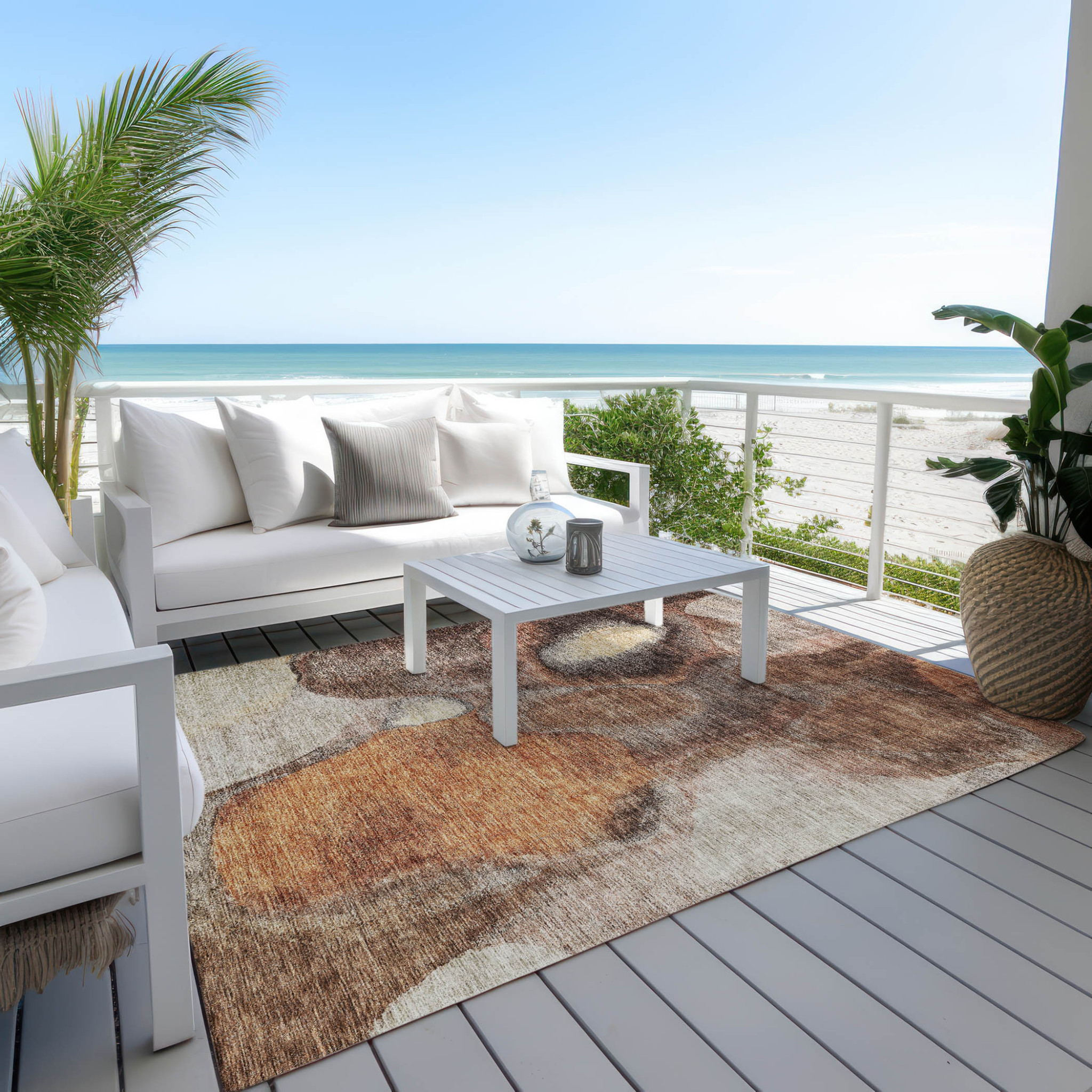 HomeRoots 605832 5 x 8 ft. Coffee, Copper & Beige Abstract Washable Indoor & Outdoor Rectangle Area Rug