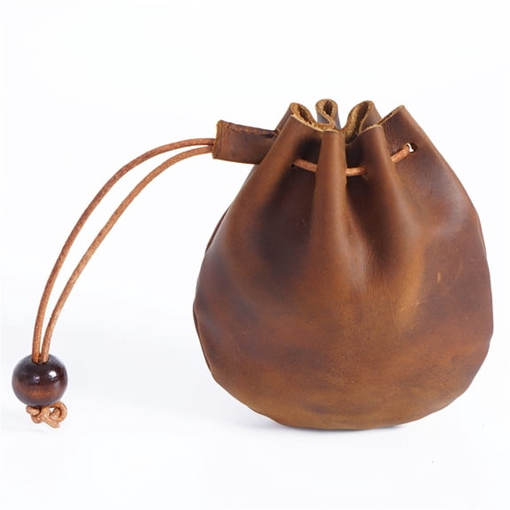 1 Pcs Mini Leather Drawstring Coin Purse Vintage Leather Coin Bag, Coin Organizer, Change Holder,Leather Drawstring Pouch for Men & Women