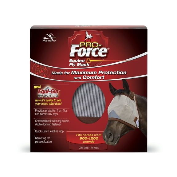 Manna Pro Pro-Force Fly Mask for Horses, Adjustable Fit for Comfort, Without Ears, 1 Mask