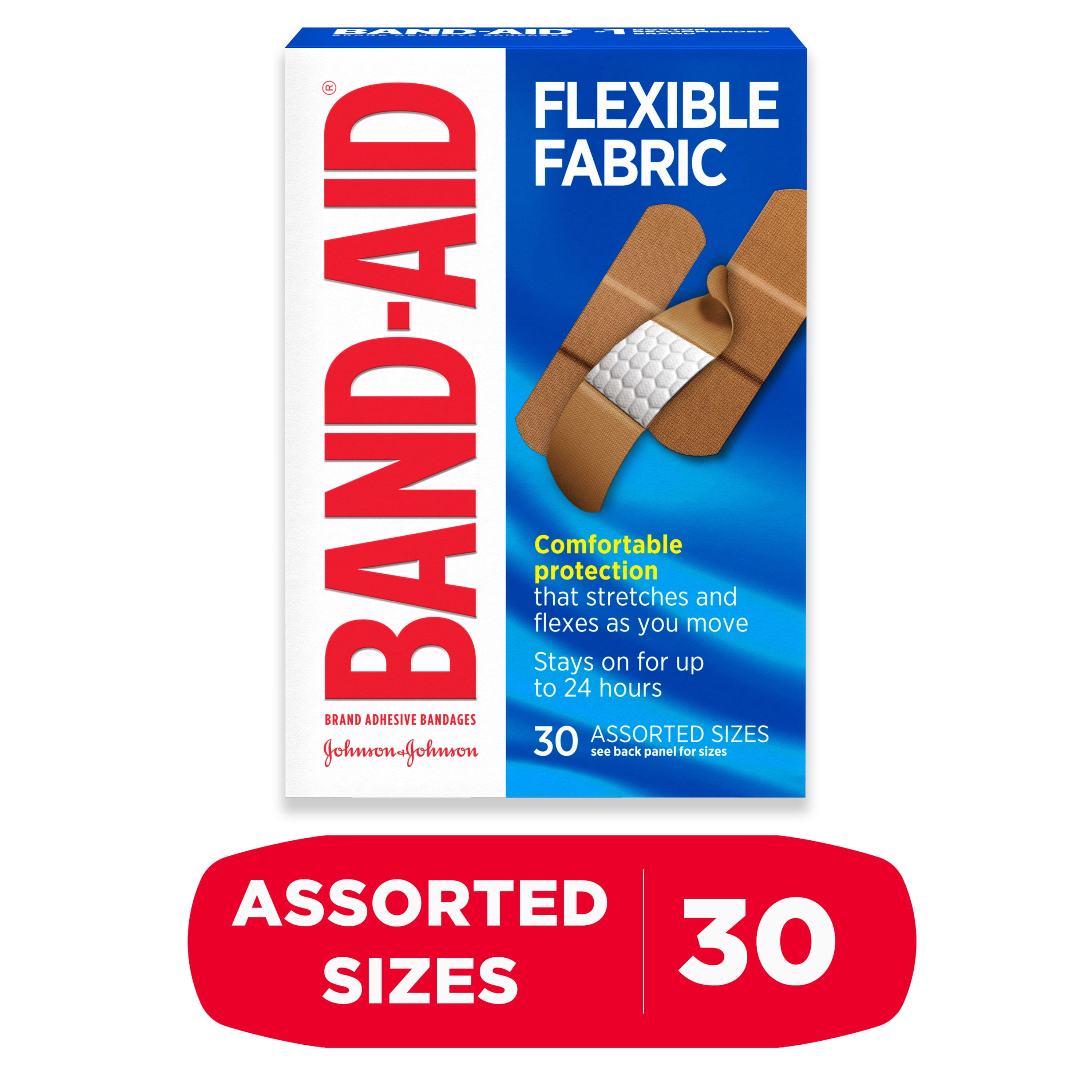 Band-Aid Brand Flexible Fabric Adhesive Bandages, Assorted, 30 ct
