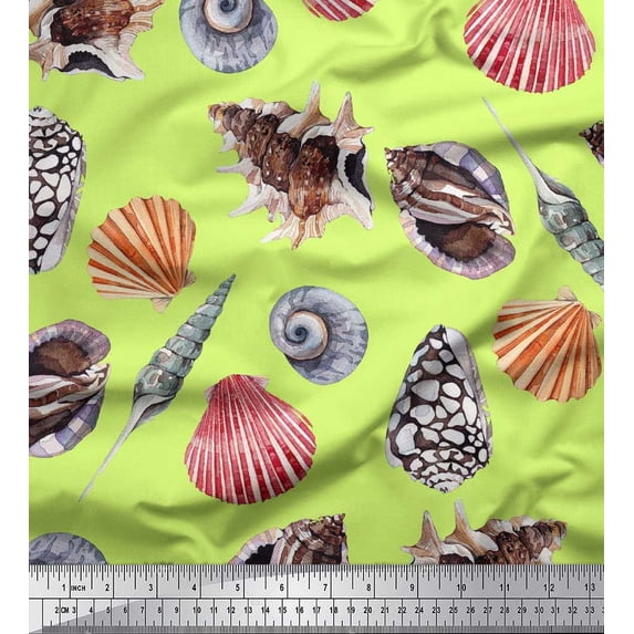 Soimoi Georgette Viscose Fabric Colorful Shells Ocean Print Sewing Fabric Yard 42 Inch Wide